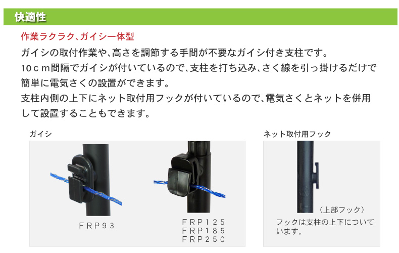 即日出荷 タイガー電気柵用 ガイシ付FRP支柱 FRP125 ボーダーショックイノシシ対策 16mm×1250mm