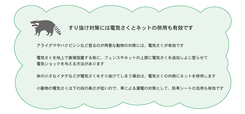 小動物対策は電気さくとネットの併用が有効です