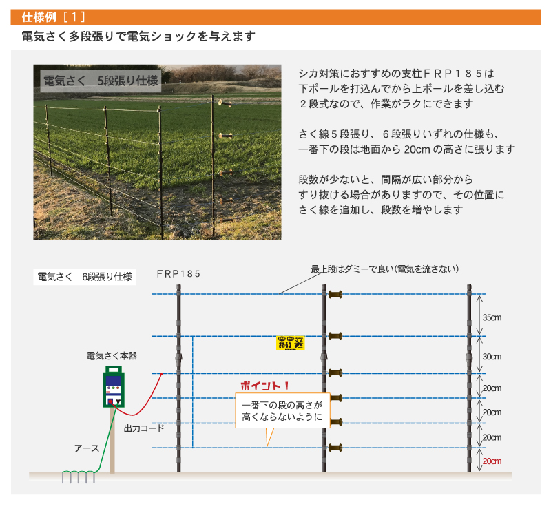 シカ対策　電気さくは下の段の高さに注意しましょう